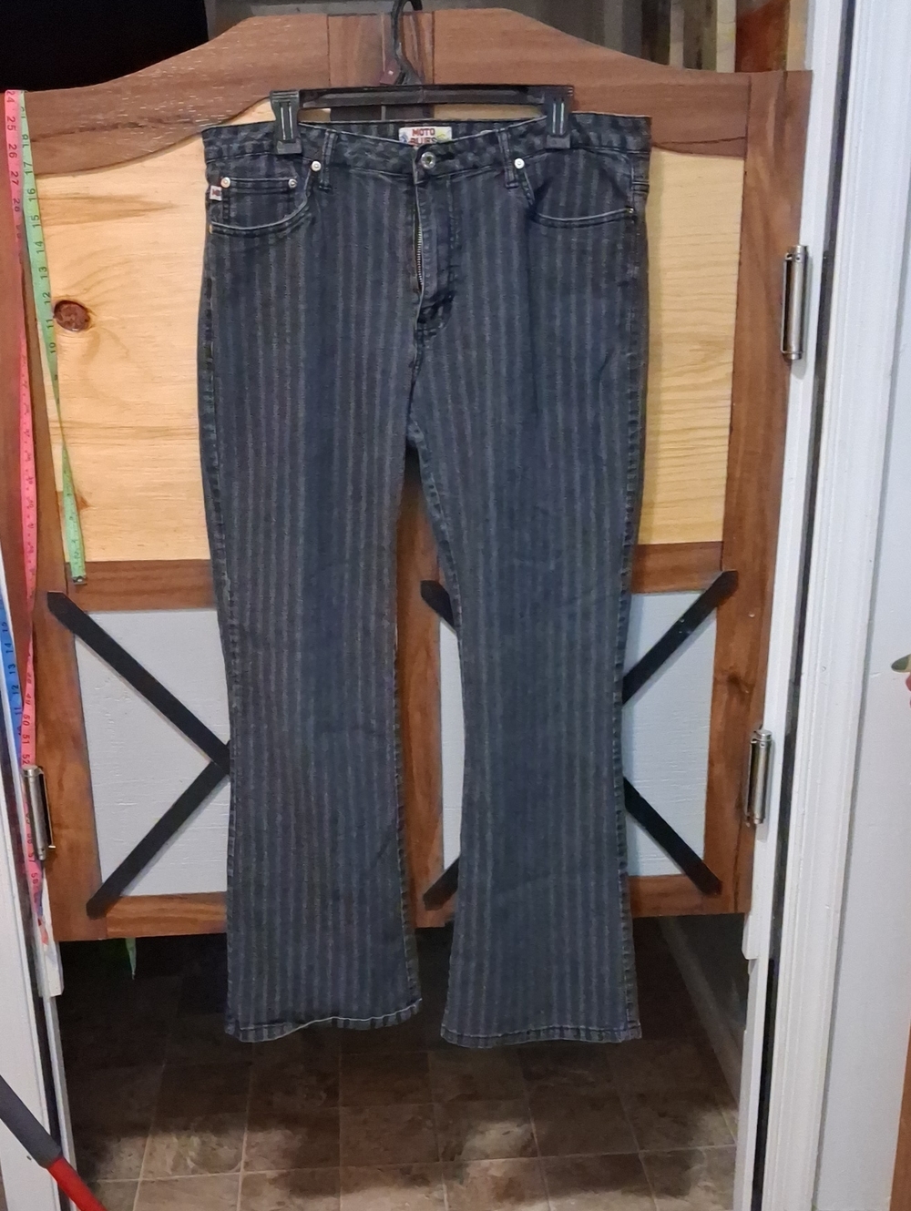 Moto Blued Dark Pinstripe Wide-Leg Jeans
